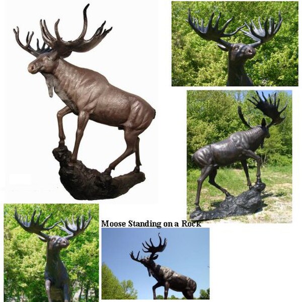 Moose Standing On A Rock Bronze Statue Life Size Garden Sculpture